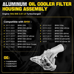 Engine Oil Cooler: This Oil Cooler will protects the engine, prevents oil leakage, prevents corrosion, longer service life. Oil Filter Housing is made of Aluminum, it avoids the defects of fracture and oil leakage caused by the use of plastic casings in the other products, will minus your frequent replacements.
Compatibility: 2017-2021 BMW 230i | 2017-2021 BMW 230i xDrive | 2016-2018 BMW 330e | 2017-2018 BMW 330i | 2017-2019 BMW 330i GT xDrive | 2017-2019 BMW 330i xDrive | 2017-2020 BMW 430i | 2017-2020 BMW