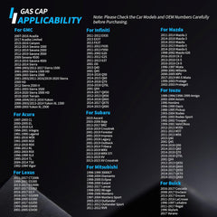 Vehicle Models: Locking Gas Cap Fit for Chevrolet, Nissan, Toyota, Honda, GMC, Buick, Infiniti, Subaru, Mazda, Cadillac, Isuzu, Lexus, Acura, Audi, Mitsubishi. Locking Gas Caps replace for Chevrolet: 99-03 & 12-17 Silverado 1500, 01-03 Silverado 1500 HD, 99-03 & 13-14 Silverado 2500, 01-03 & 11-20 Silverado 2500 HD, 01-03 & 13-16 Silverad