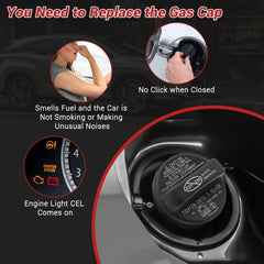 The Feature of Gas Cap Fuel Cap: Most Fuel Caps are sealed by turning them until you hear a clicking sound. An old, loose Gas Caps, cracked or otherwise faulty Gas Tank Cap may causes your check engine light CEL turns on. If your check engine light comes on or you smell of gasoline or diesel vapors around or near the Fuel Filler Cap and your car is not smoking or making a unusual noise, please take to check the Gas Filler Cap