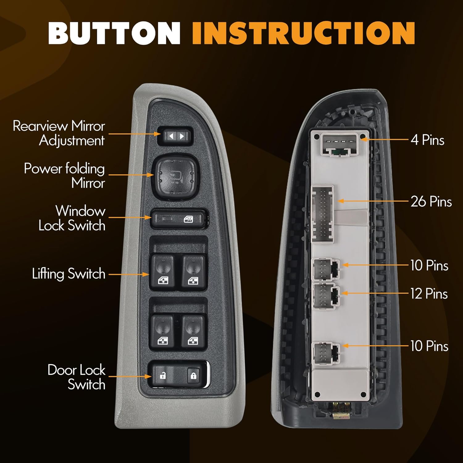 15883320 Front Driver Side Door Lock and Power Window Switch & Light Gray Bezel Assembly Fit for Chevy,GMC,Cadillac
