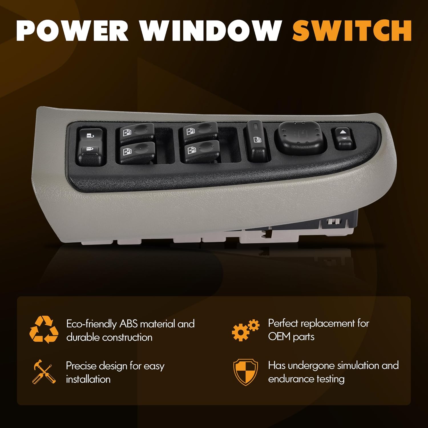 15883323 Front Driver Side Door Lock and Power Window Switch & Light Gray Bezel Cover Fit for 2003-2008 Chevy Avalanche Silverado Suburban Tahoe GMC Yukon Sierra Yukon XL Cadillac Escalade, 901-075