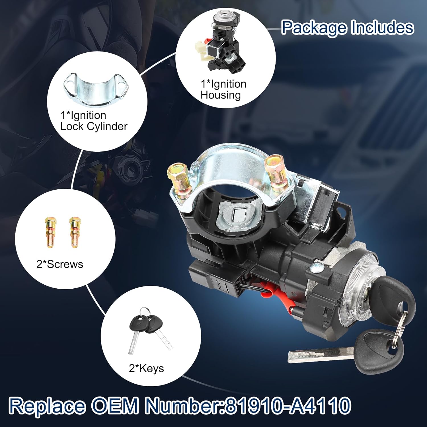 81910-A4110 Ignition Lock Cylinder & Housing Kits for 2015-2021 Kia Sedona 2015-2019 Hyundai Sonata