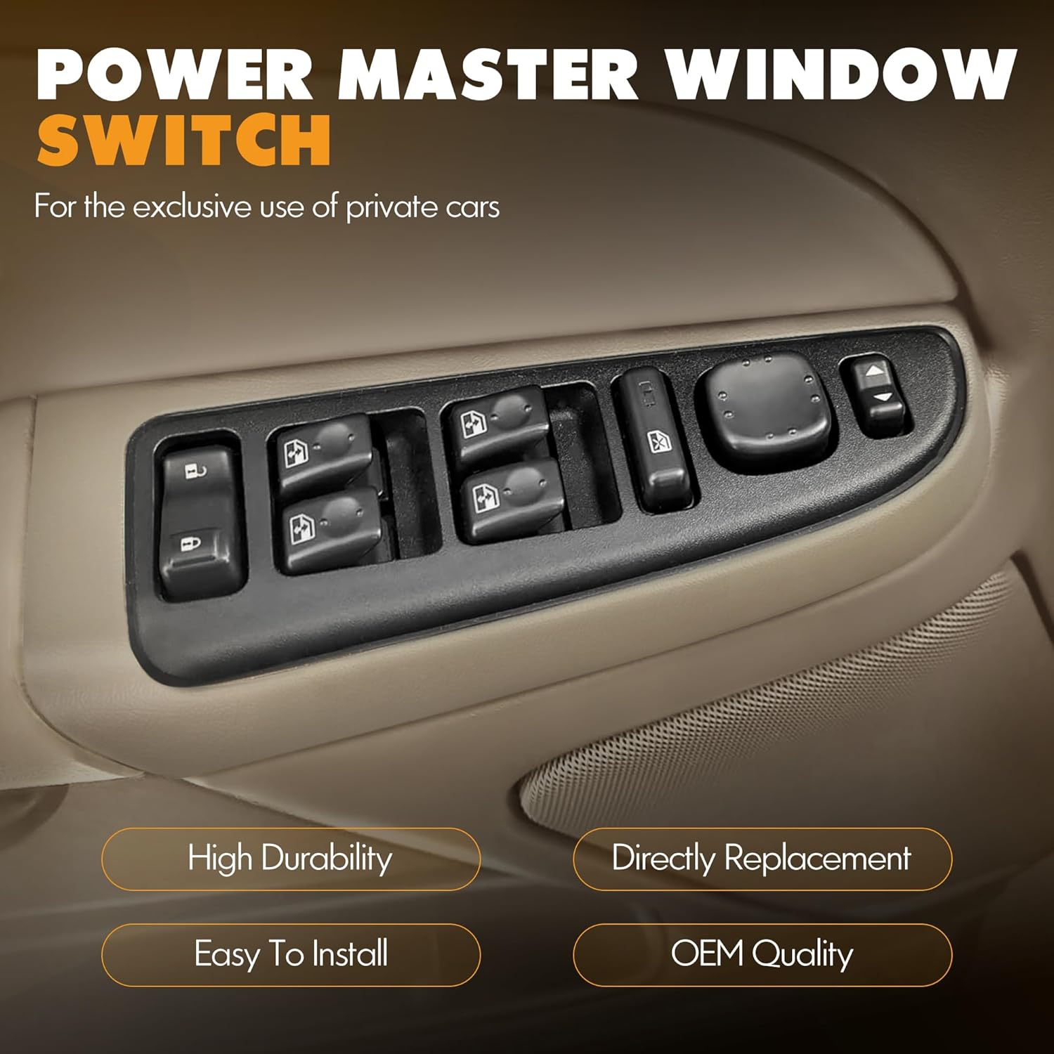15883323 Driver Side Door Lock and Power Window Switch & Tan Bezel Cover Fit for Chevy,GMC,Cadillac 901-075#DWS-220