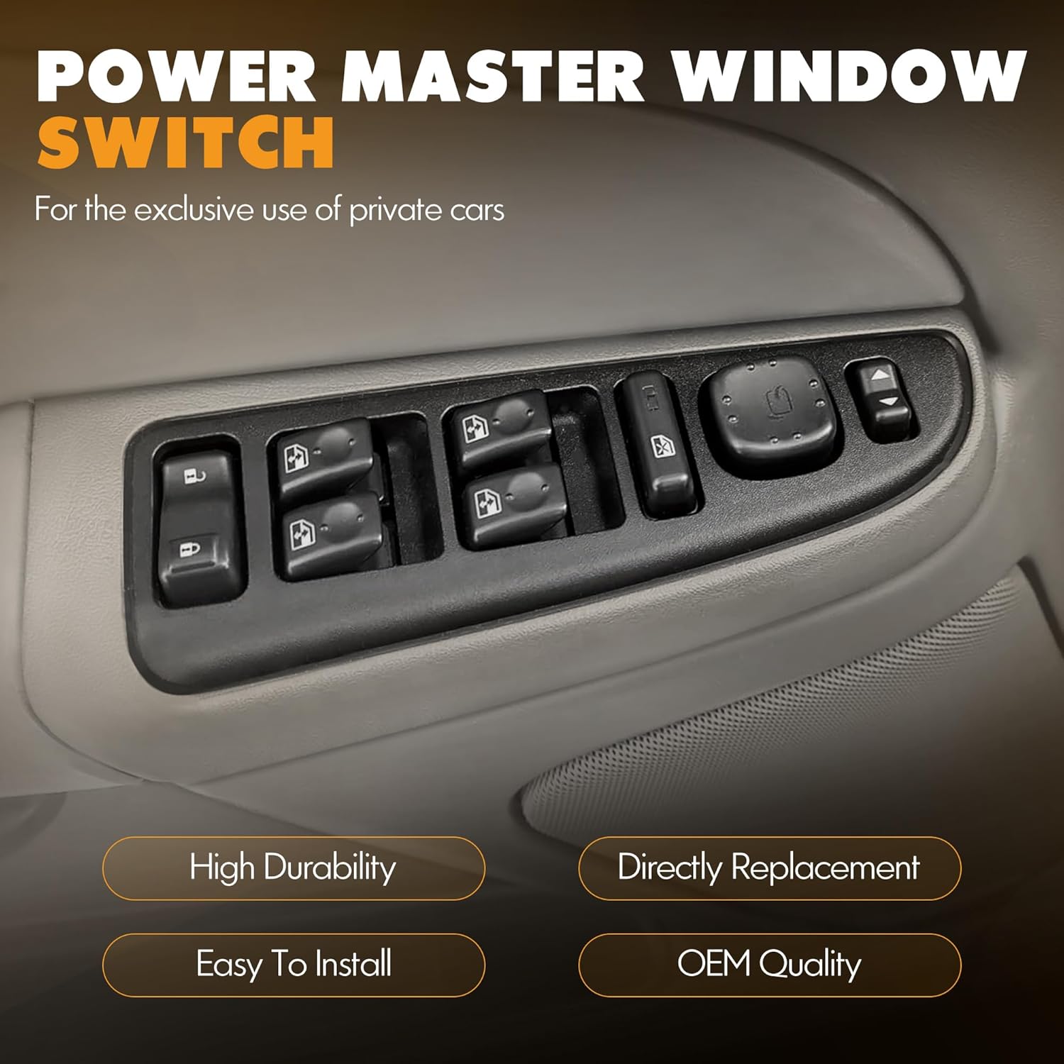 15883323 Front Driver Side Door Lock and Power Window Switch & Light Gray Bezel Cover Fit for 2003-2008 Chevy Avalanche Silverado Suburban Tahoe GMC Yukon Sierra Yukon XL Cadillac Escalade, 901-075
