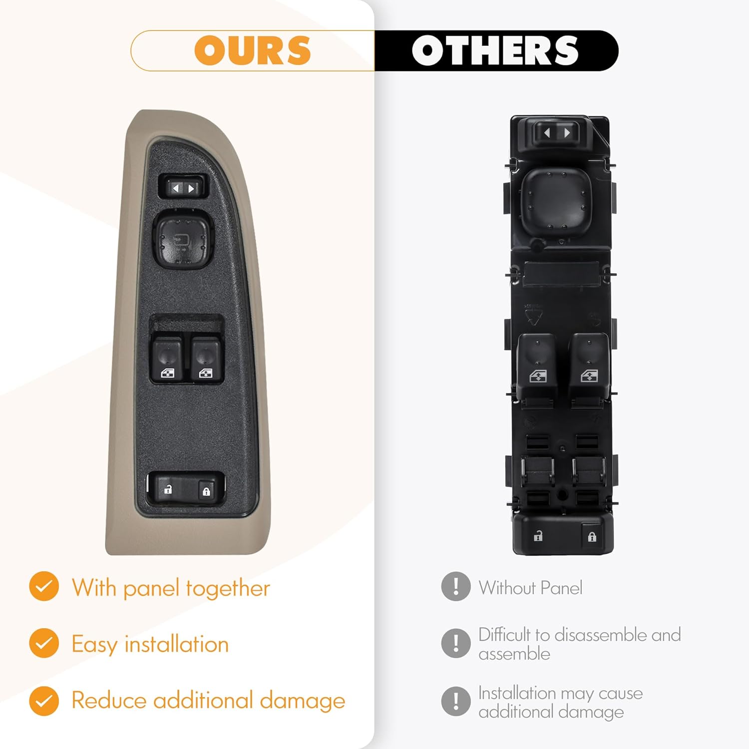 15883322 Front Driver Side Power Window Switch and Tan Bezel Assembly with Folding Mirror Switch Chevy ,GMC 920-024 Replaces DWS-248