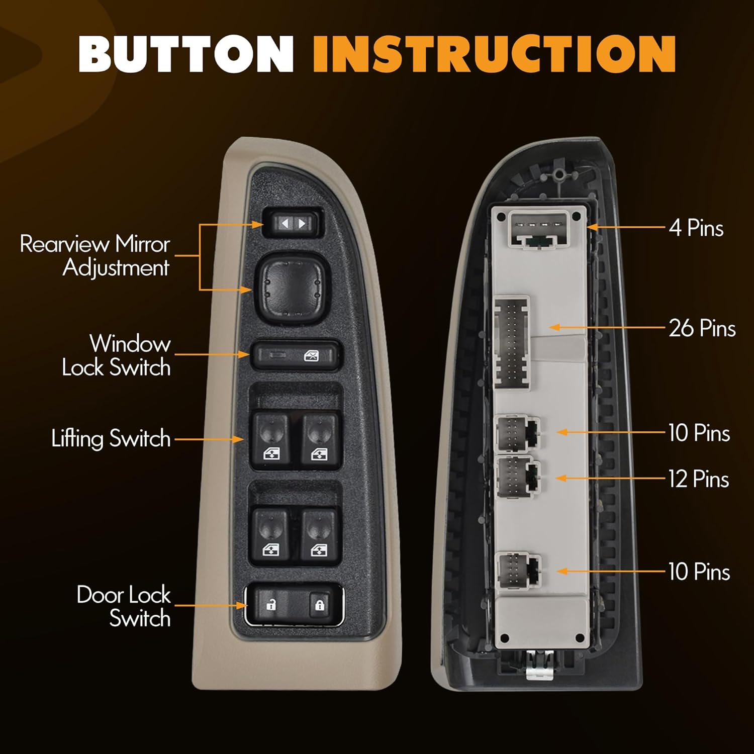 15883323 Driver Side Door Lock and Power Window Switch & Tan Bezel Cover Fit for Chevy,GMC,Cadillac 901-075#DWS-220