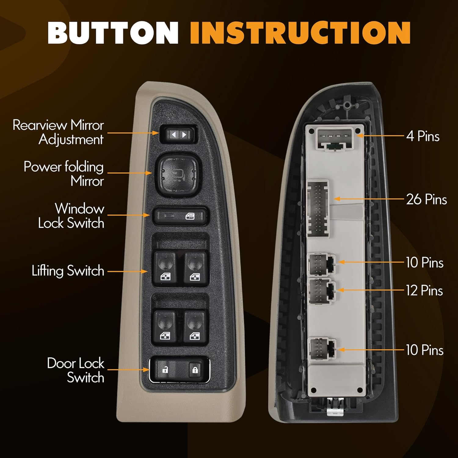 15883429 Driver Power Window Switch &With Panels Khaki / Folding Mirrors for Hummer H2