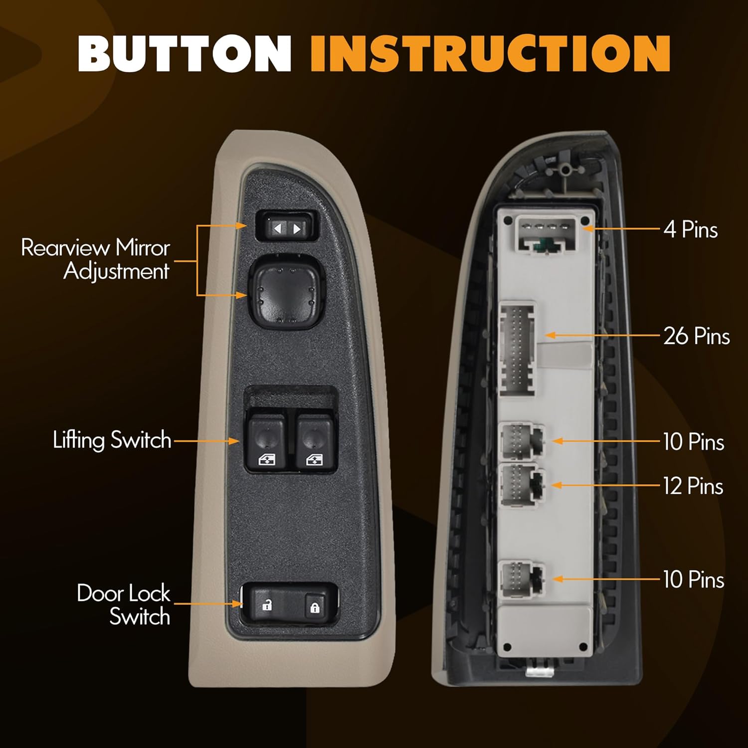 15883318 Front Driver Side Door Lock and Window Power Switch & Khaki Bezel Assembly Fit for Chevrolet,GMC