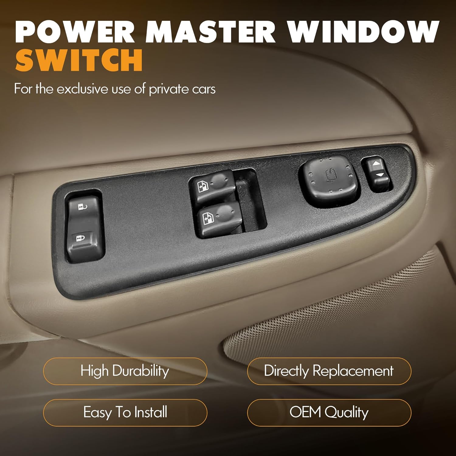 15883322 Front Driver Side Power Window Switch and Tan Bezel Assembly with Folding Mirror Switch Chevy ,GMC 920-024 Replaces DWS-248