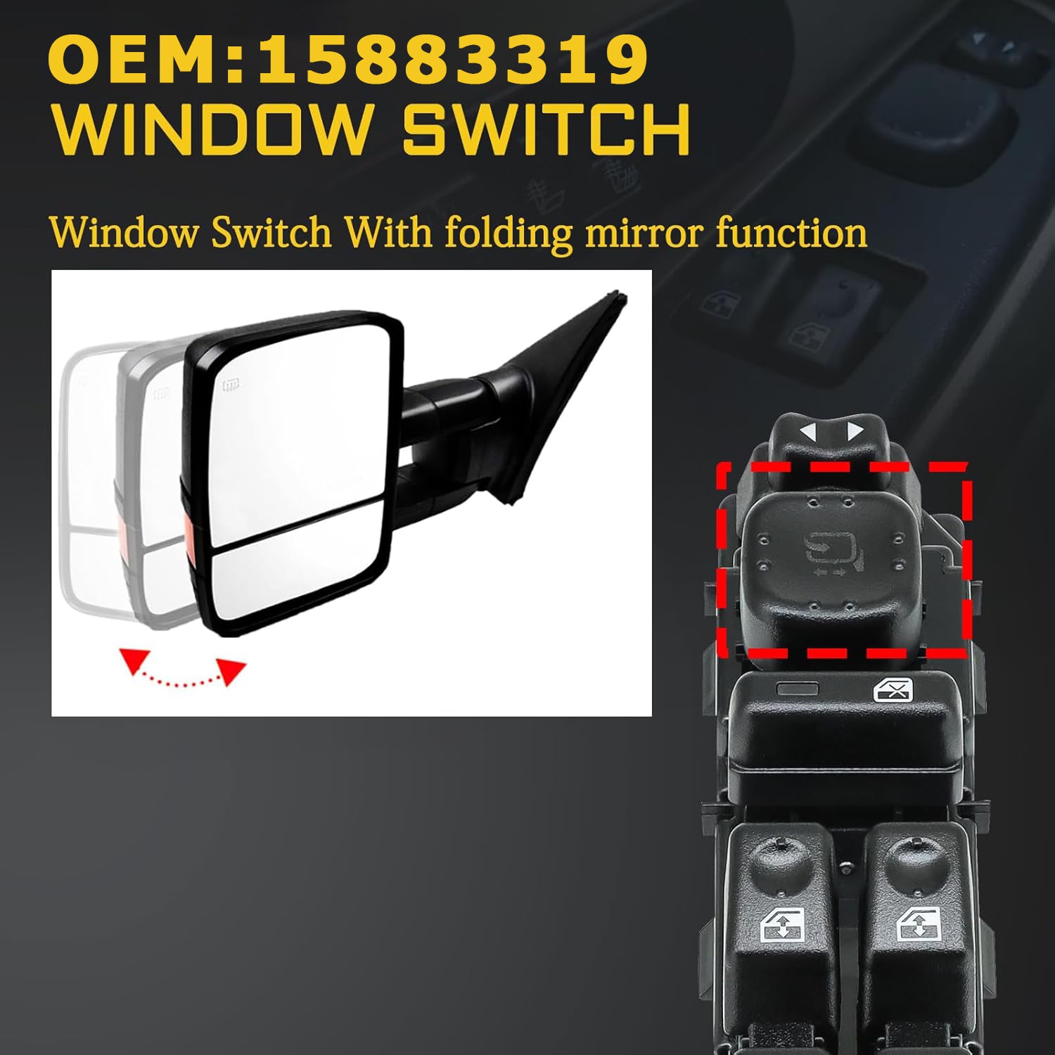 15883319 Driver Side Power Master Window Switch with Folding Mirror for Chevrolet, GMC , Cadillac, Hummer
