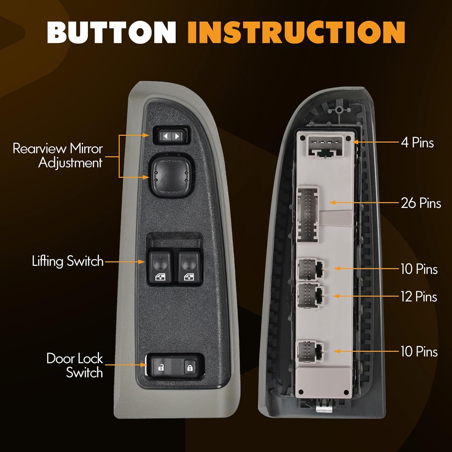 15883318 Front Driver Side Door Lock and Window Power Switch & Light Gray Bezel Assembly Fit for Chevrolet,GMC