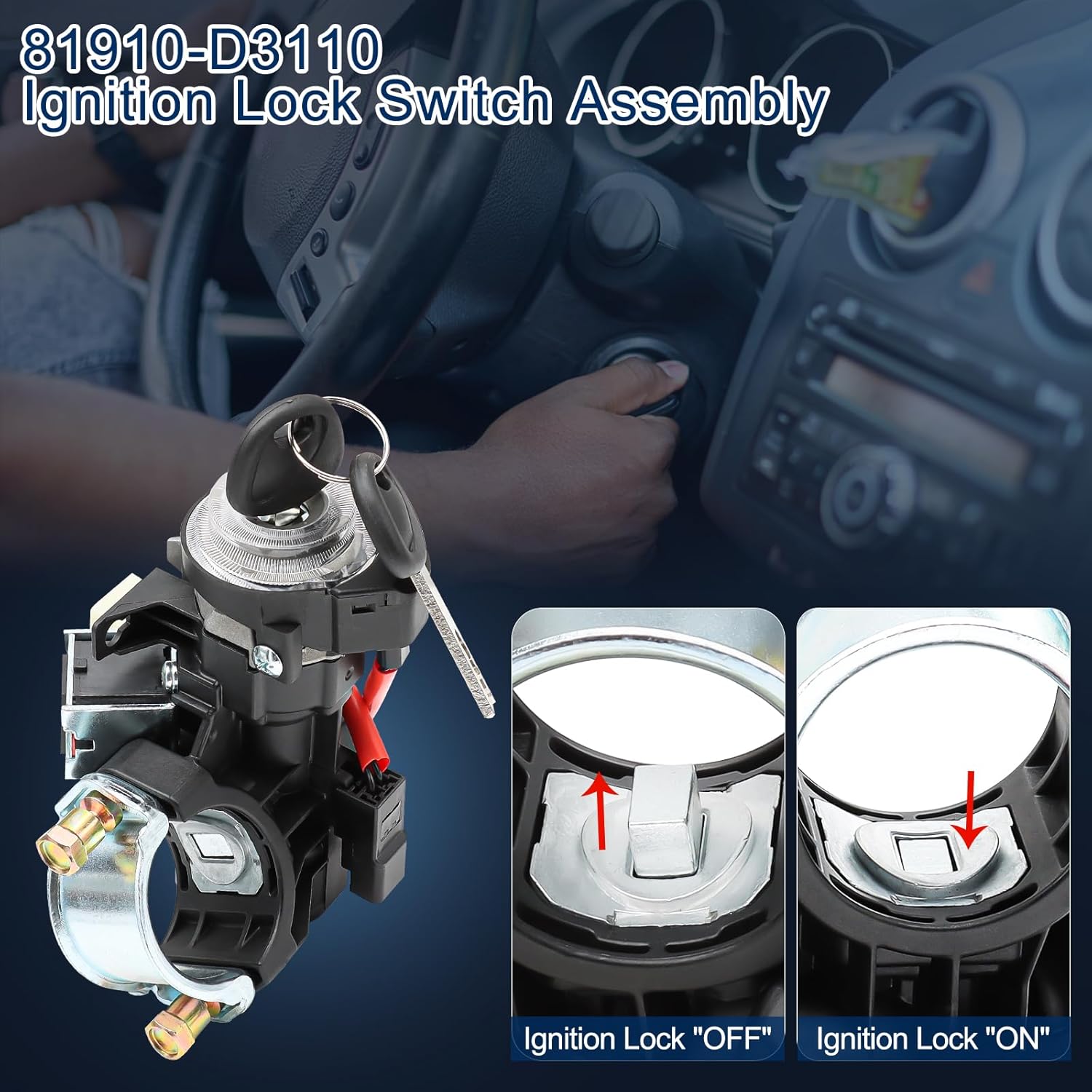 81910-D3110 Ignition Lock Cylinder Switch Kits & Housing for 2015-2021 Hyundai Tucson Elantra GT Veloster N, 2016-2023 Kia Rio Sportage