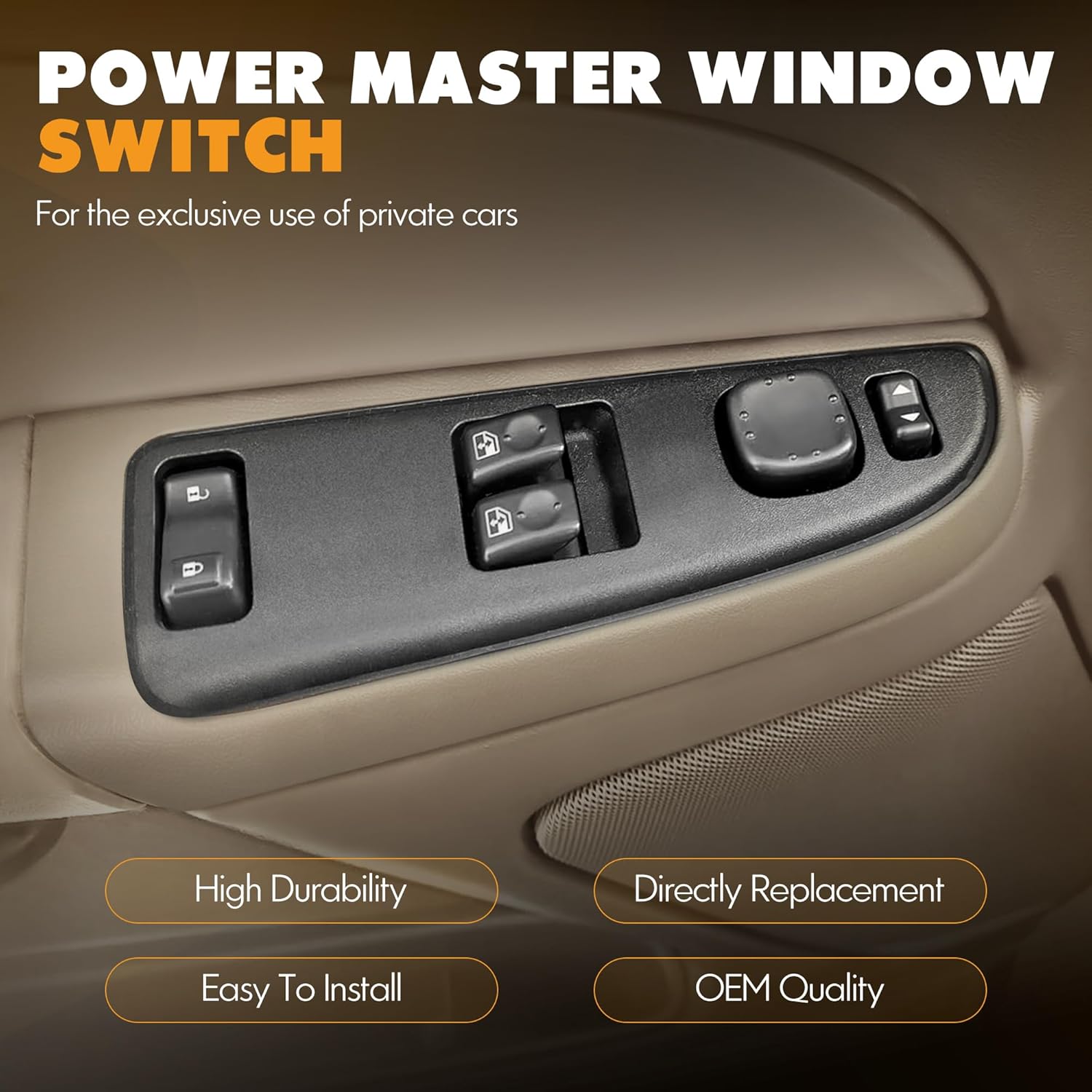 15883318 Front Driver Side Door Lock and Window Power Switch & Khaki Bezel Assembly Fit for Chevrolet,GMC