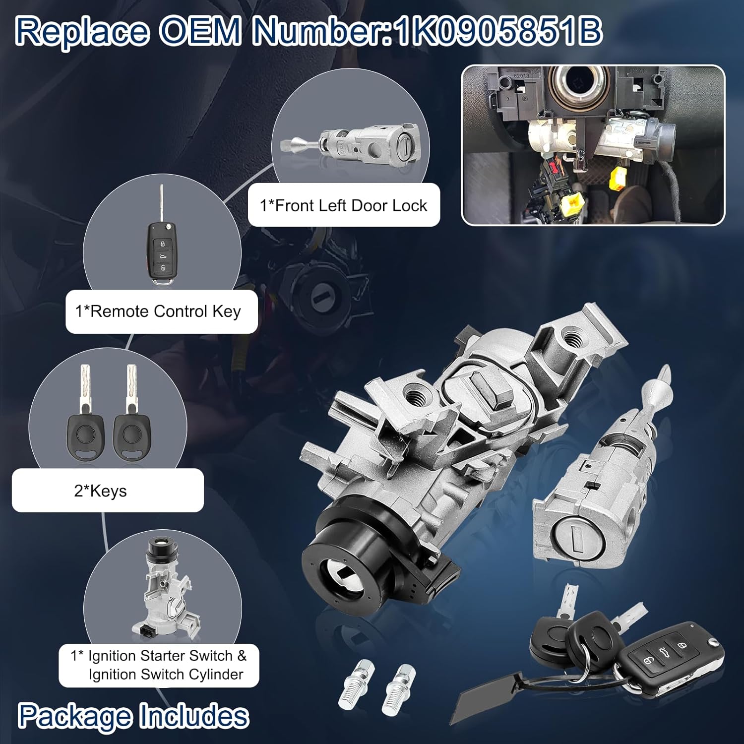 1K0905851B Lock Cylinder Assembly Volkswagen VW Jetta Switch Door Ignition