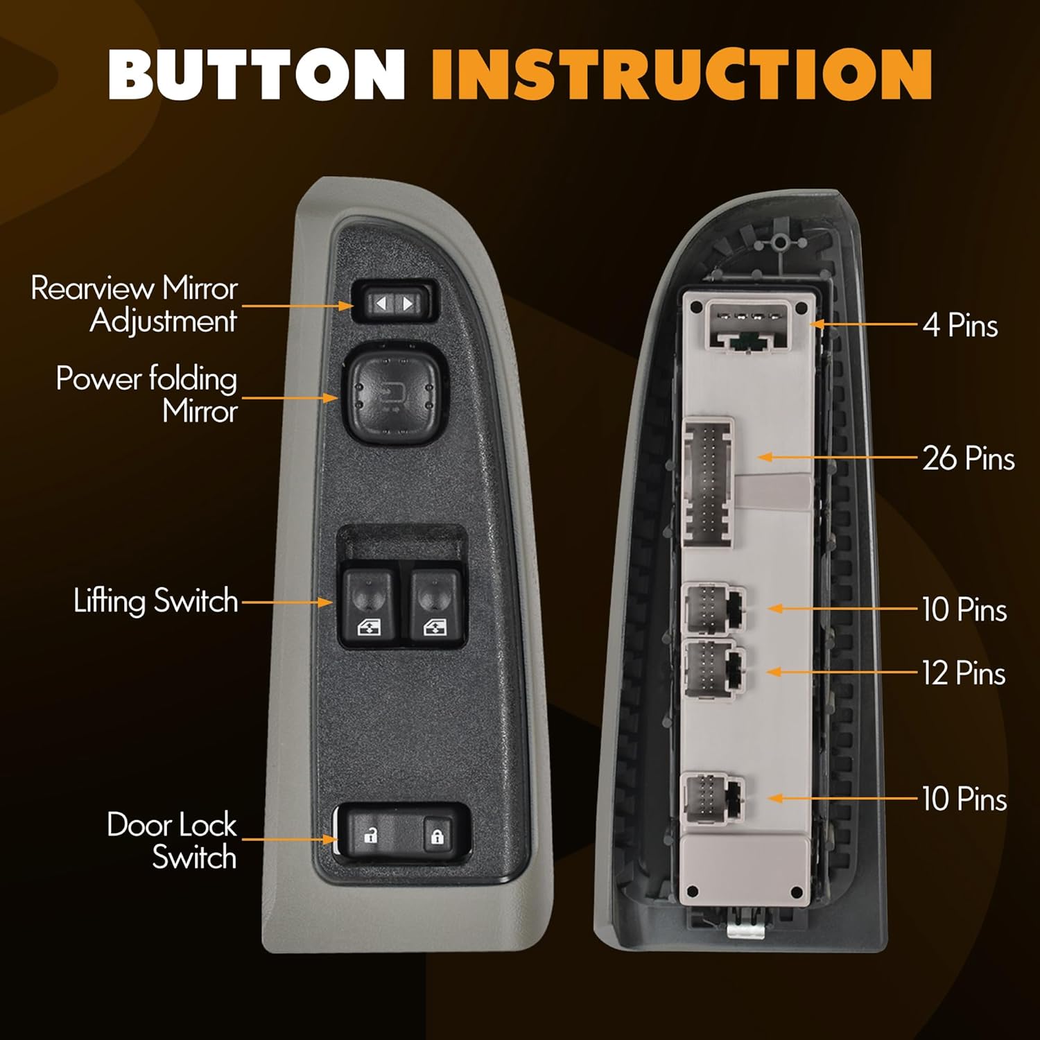15883322 Front Driver Side Power Window Switch and Gray Bezel Assembly with Folding Mirror Switch Fit for Chevrolet GMC