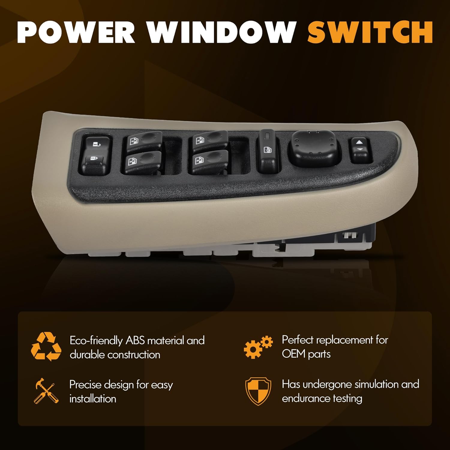 15883323 Driver Side Door Lock and Power Window Switch & Tan Bezel Cover Fit for Chevy,GMC,Cadillac 901-075#DWS-220