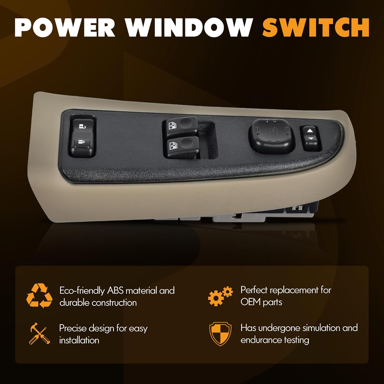 15883322 Front Driver Side Power Window Switch and Tan Bezel Assembly with Folding Mirror Switch Chevy ,GMC 920-024 Replaces DWS-248