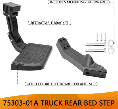 Rear Bed Step Fit for 1999-2016 Ford F250 F350 F450 Bed Step Retractable Bumper Tailgate Step, Folding Truck Tailgate Step 75303-01A - Epicureanauto - 75303-01A