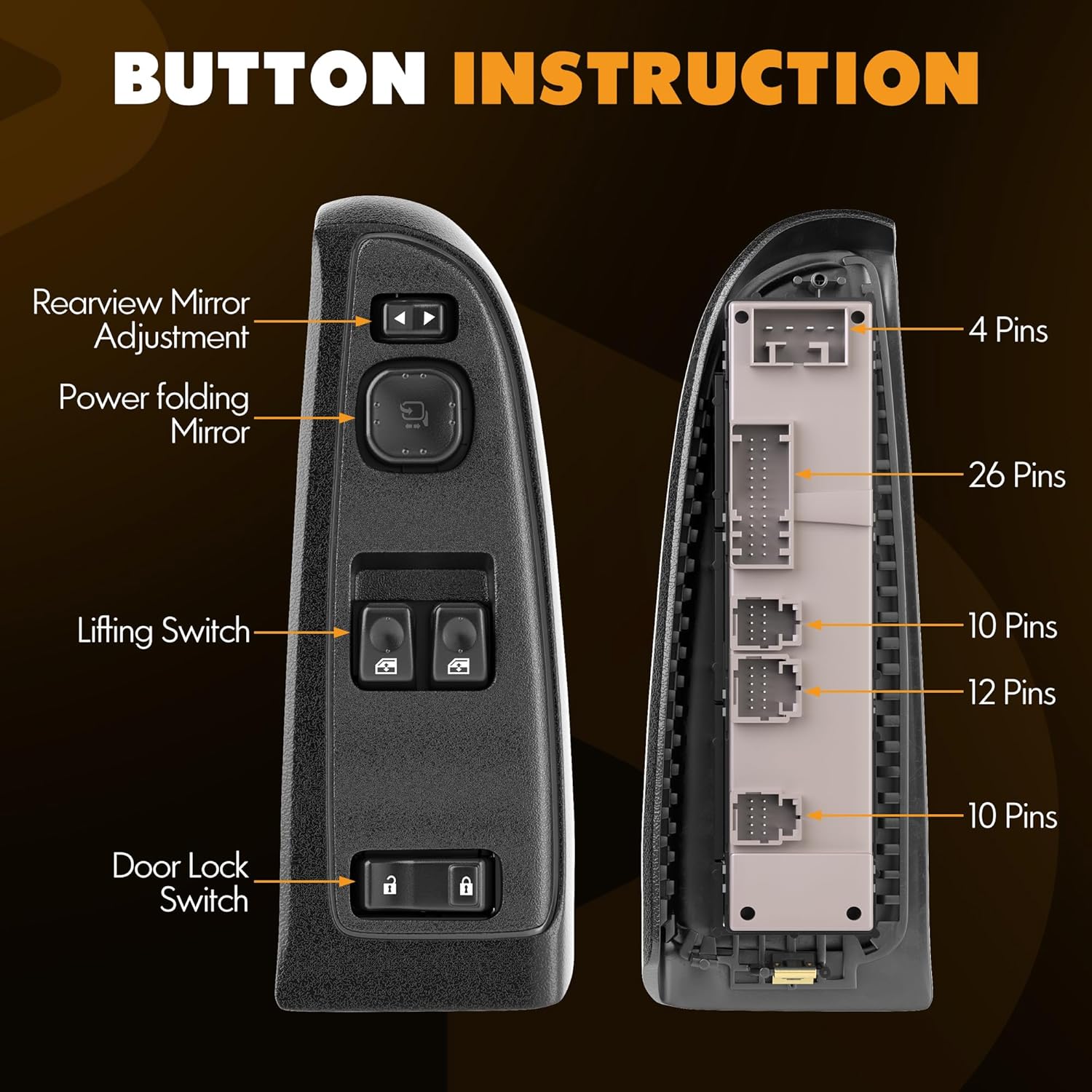 15883322 Driver Side Power Window Switch and Black Bezel Assembly with Folding Mirror Switch Fit for  Chevrolet,GMC