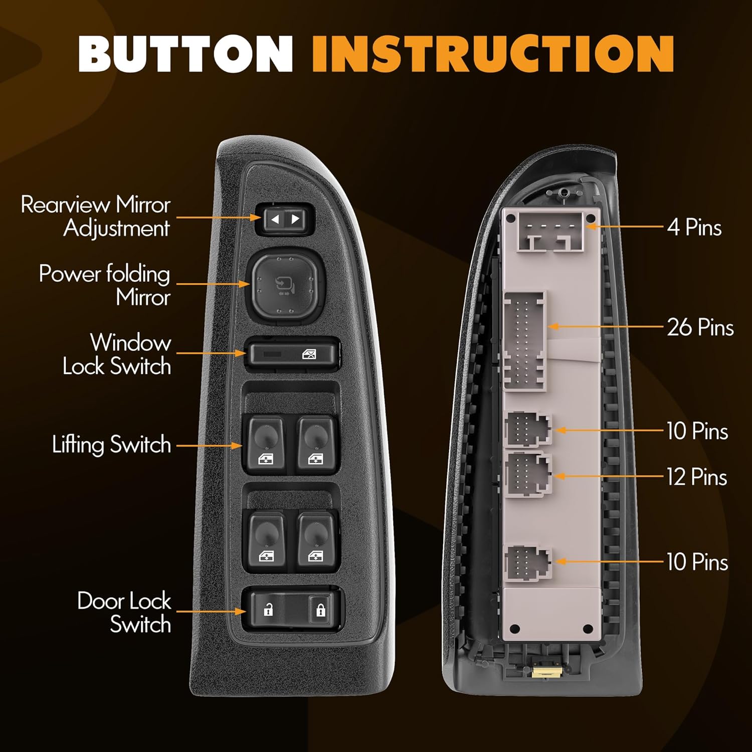 15883319 Master Power Window Switch & Black Bezel Assembly with Folding Mirror Switch Fit for 2003-2006 Chevy, GMC, Cadillac, Hummer