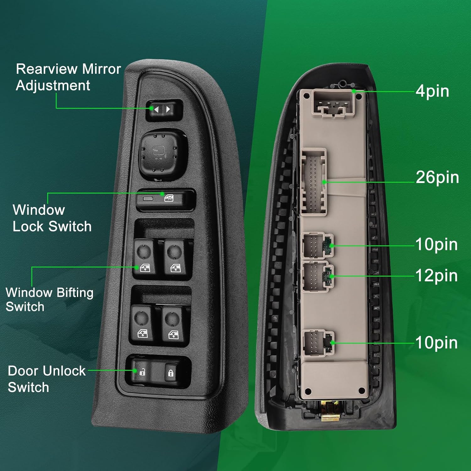 15883429 Driver Power Window Switch &With Panels Black / Folding Mirrors for 2003-2007 Hummer H2