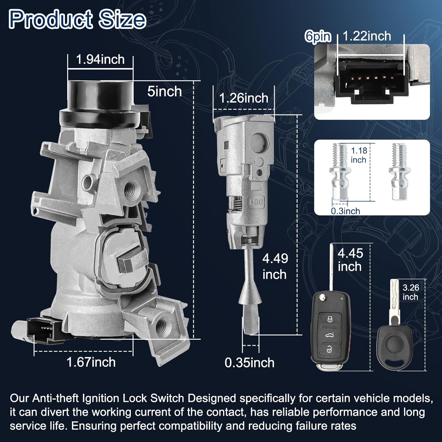 1K0905851B Lock Cylinder Assembly Volkswagen VW Jetta Switch Door Ignition
