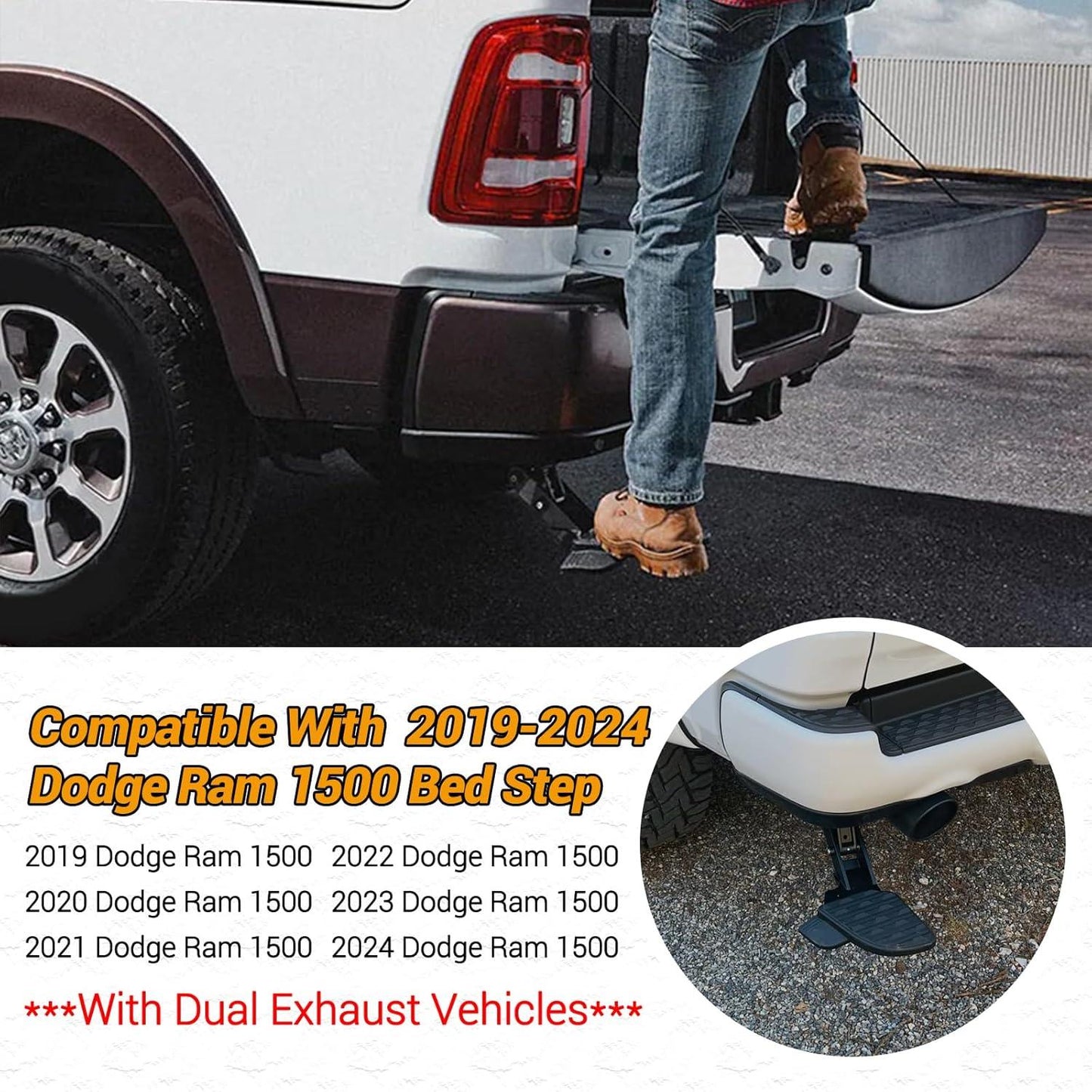 Retractable Bed Step Bumper Step for Dodge Ram 1500 DT New Body Style with Dual Exhaust Vehicles 2019 2020 2021 2022 2023 2024 - Epicureanauto - 82215289AG