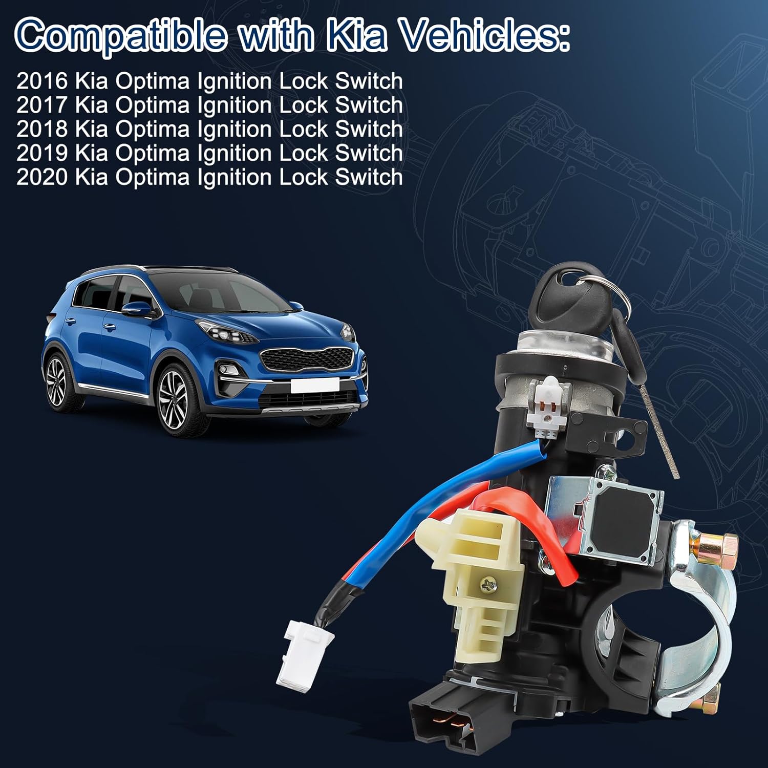 EpicureanAuto Compatible with Kia Vehicles: Automotive Replacement Ignition Lock Cylinders 2016 2017 2018 2019 2020 Kia Optima Ignition Lock Cylinder with Ignition Lock Housing. Replaces Parts Number: 81900-D5B00, 81905-D4120, 81991-35240, 81900D5B00, 81905D4120, 8199135240 Ignition Lock Switch Assembly. Package Includes: 2*Keys, 1*Ignition Lock Cylinder, 1*Ignition Housing