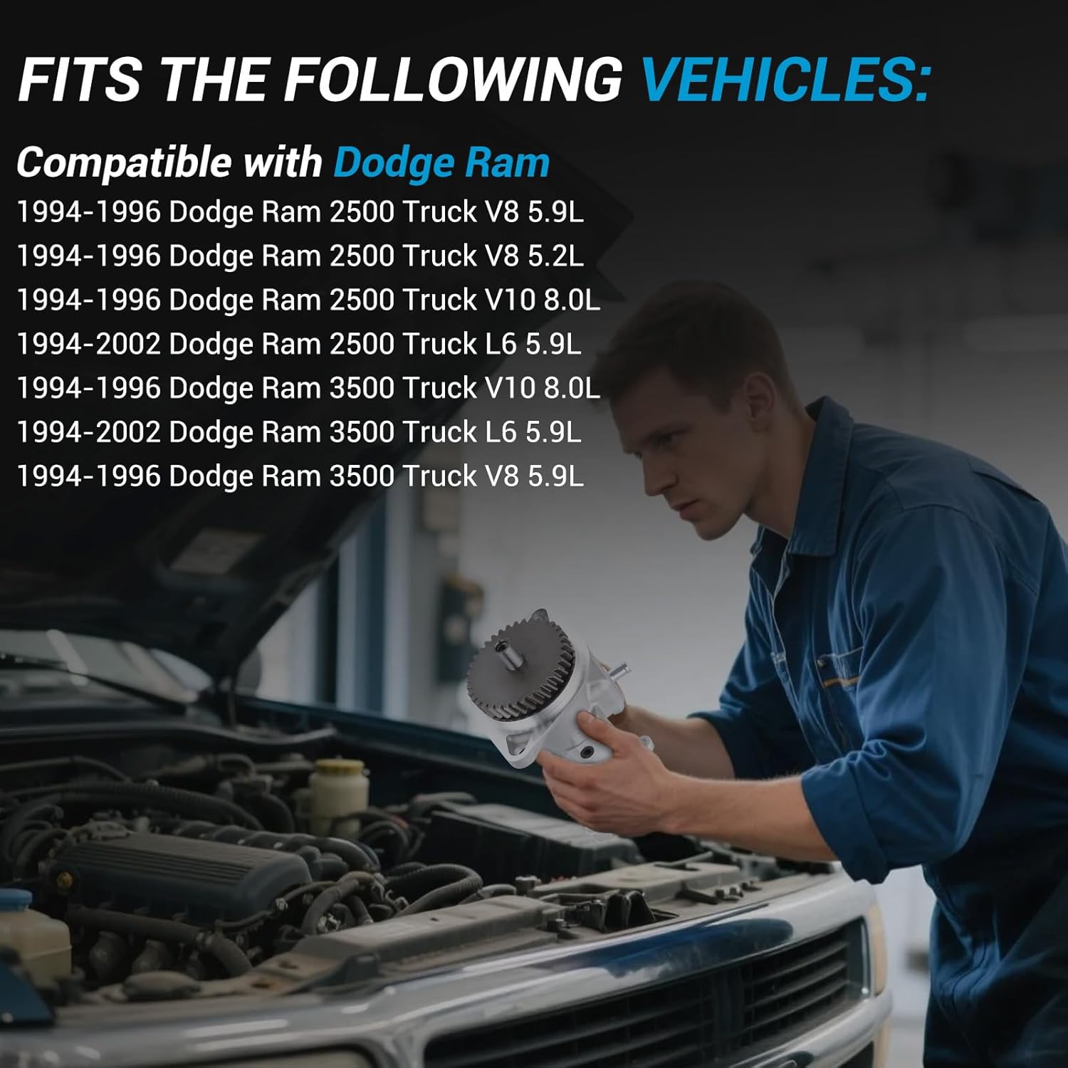 Fitment: 904-810 Vacuum Pump Gear Drive compatible With 1994-96 Dodge Ram 3500 Truck V10 8.0L; 1994-02 Dodge Ram 3500 Truck L6 5.9L; 1994-96 Dodge Ram 3500 Truck V8 5.9L; Compatible With 1994-96 Dodge Ram 2500 Truck V8 5.9L; 1994-96 Dodge Ram 2500 Truck V8 5.2L; 1994-96 Dodge Ram 2500 Truck V10 8.0L; 1994-02 Dodge Ram 2500 Truck L6 5.9L.