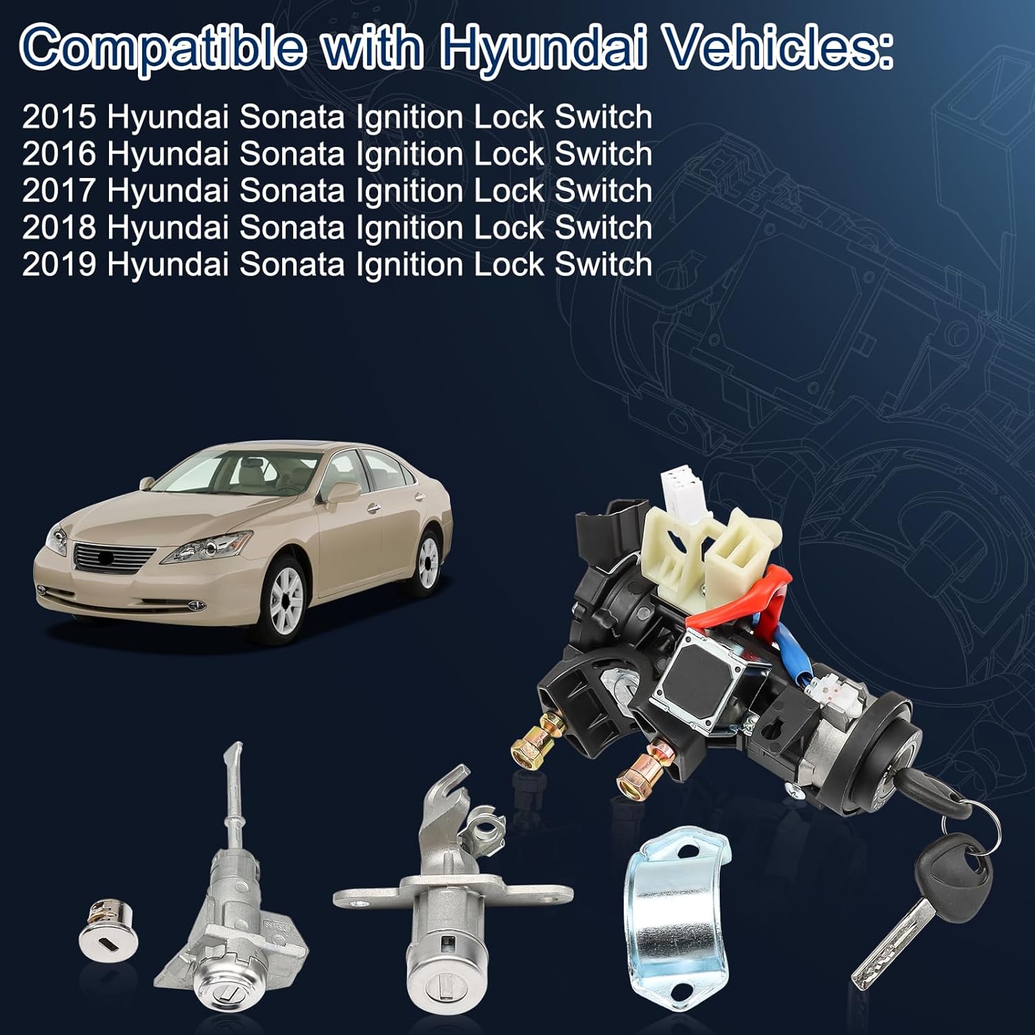 Ignition Lock Switch Assembly 81905-C2510 for 2015-2019 Hyundai Sonata with 2 Door Lock & Glovebox Lock Kit Cylinder Set & 2 Key