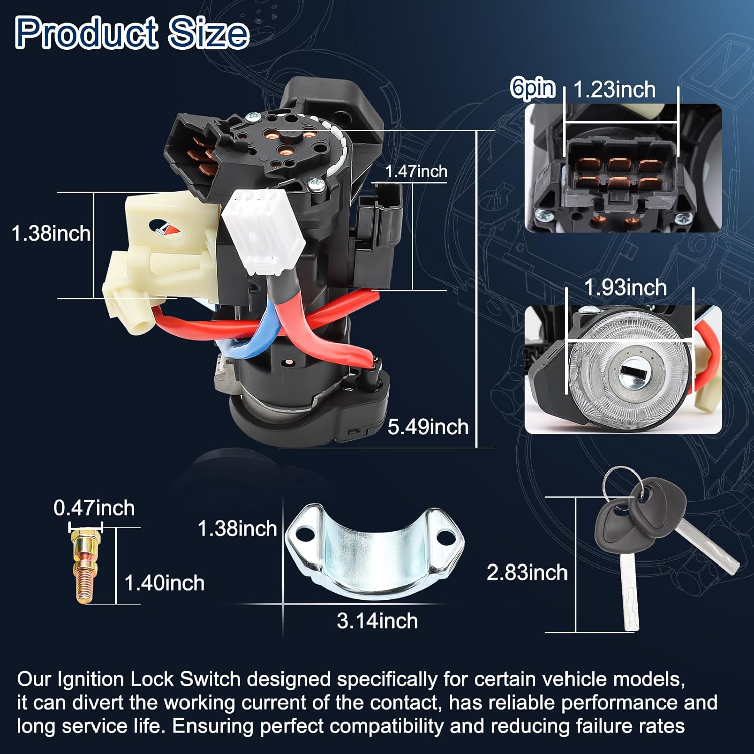 Easy to Install: No complex steps required, replace directly, saving time. The package includes 1 x Ignition Lock Switch Assembly, 2 x Keys