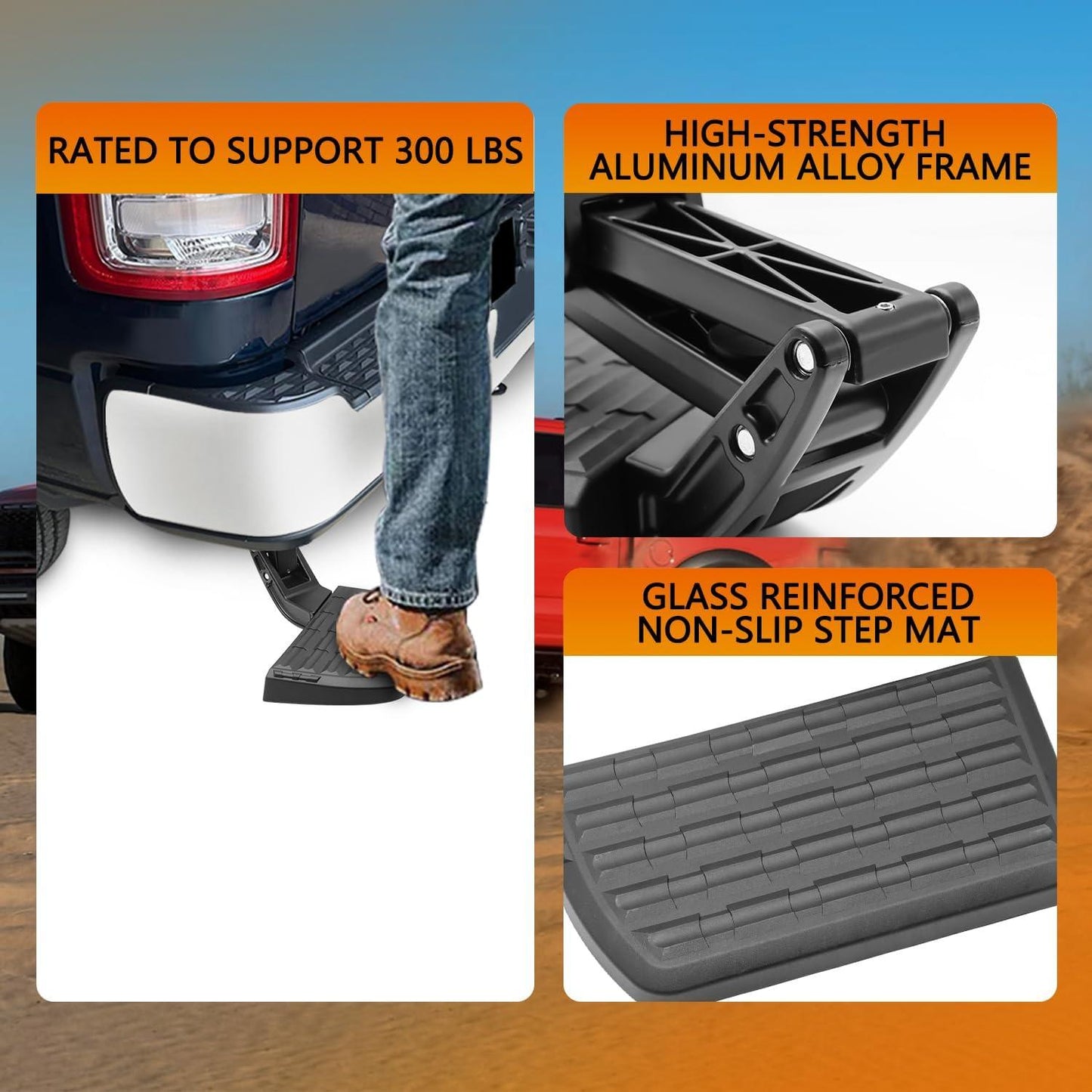 Rear Bed Step Fit for 1999-2016 Ford F250 F350 F450 Bed Step Retractable Bumper Tailgate Step, Folding Truck Tailgate Step 75303-01A - Epicureanauto - 75303-01A