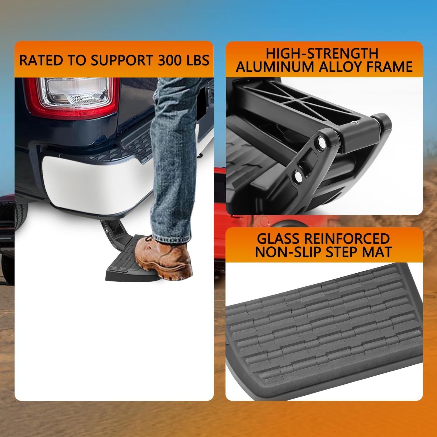 Rear Bed Step Fit for 1999-2016 Ford F250 F350 F450 Bed Step Retractable Bumper Tailgate Step, Folding Truck Tailgate Step 75303-01A - Epicureanauto - 75303-01A