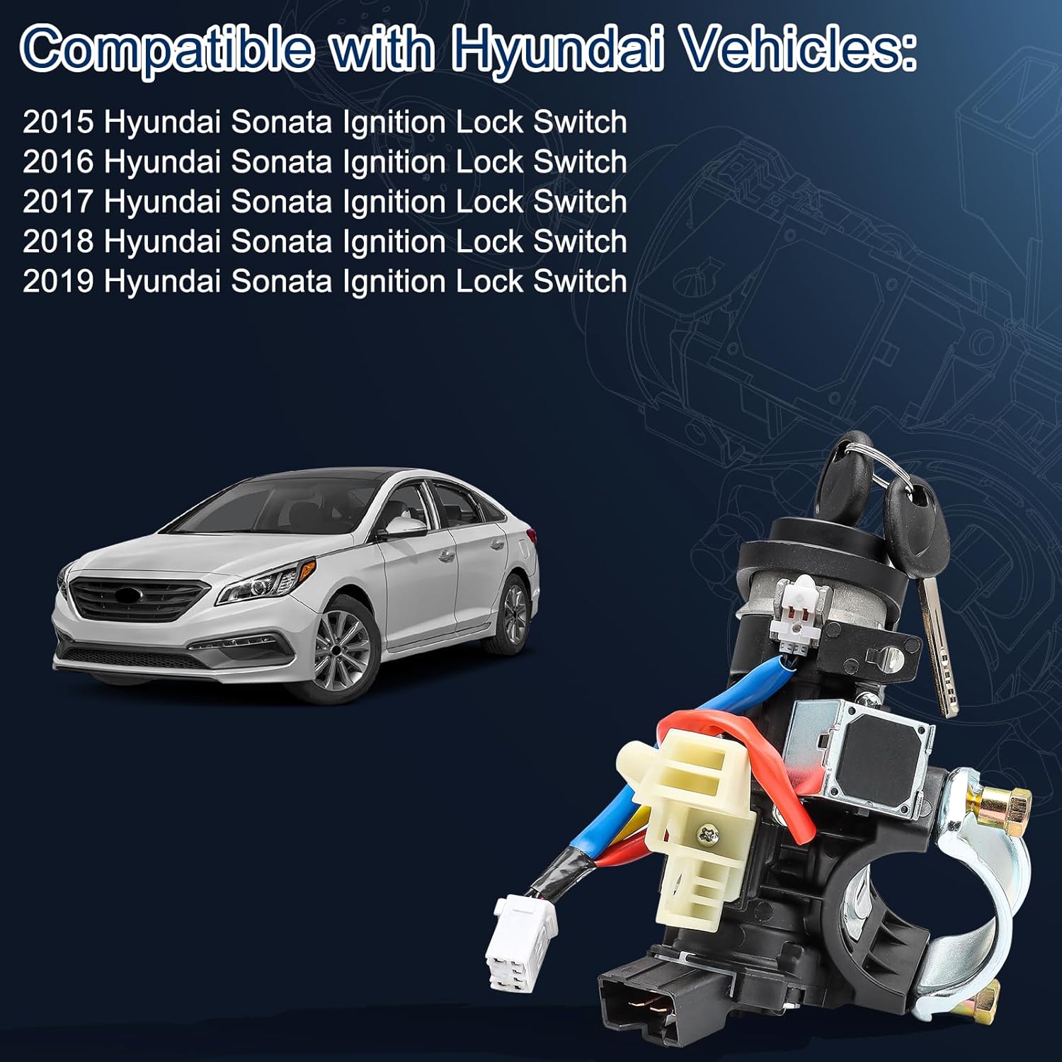 Compatible with Hyundai Vehicles: Automotive Replacement Ignition Lock Cylinders 2015 2016 2017 2018 2019 Hyundai Sonata Ignition Lock Cylinder with Ignition Lock Housing. 