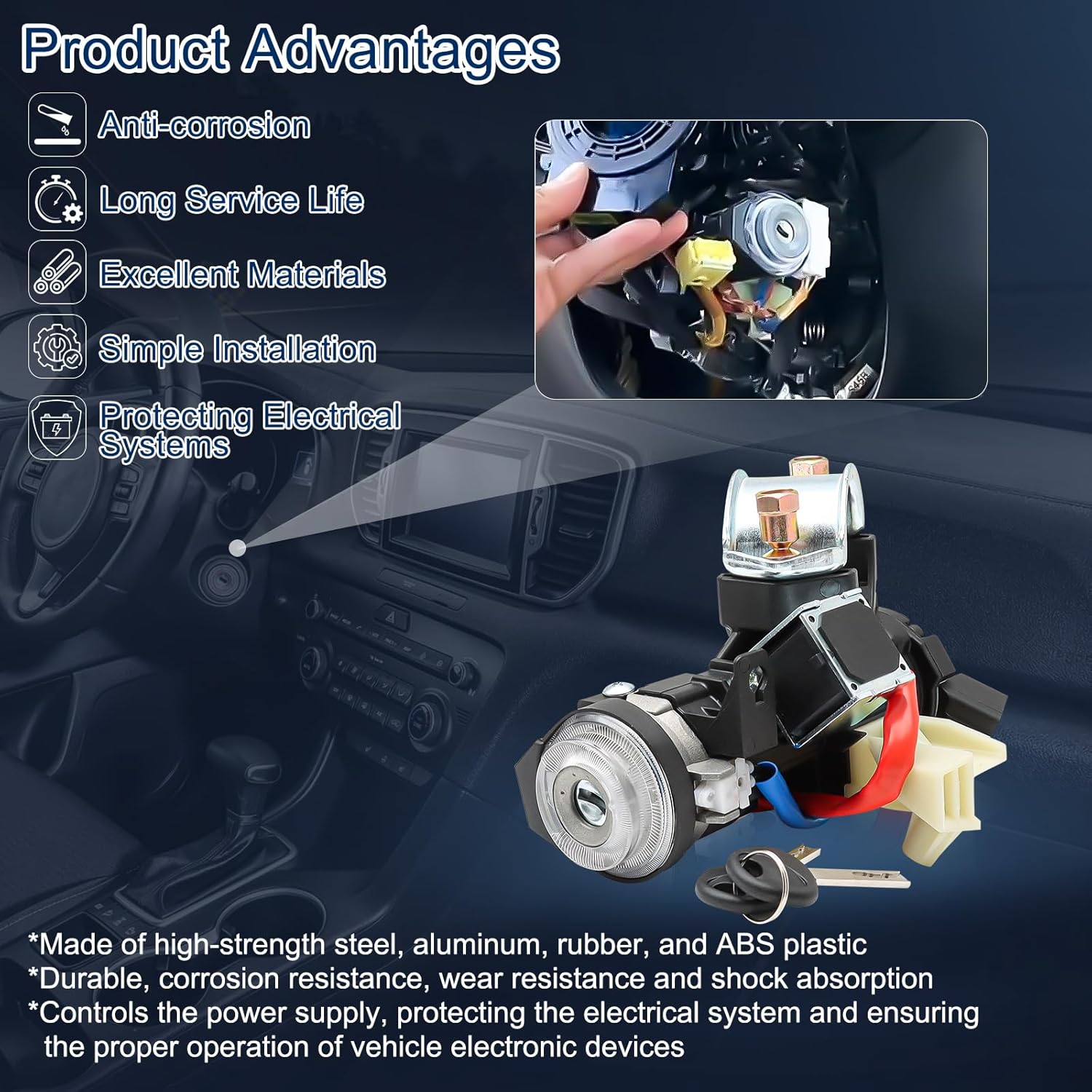 Security Protection: This Ignition Lock Housing has a thicker and stronger internal cam, the contact method adopts the raised arch surface can effectively reduce the contact temperature and avoid contact ablation and wear. To start the engine, provide anti-theft protection, control the vehicle's electrical system, and ensure the safety of the battery and electrical components by detecting the key position. Tested and certified to meet or exceed OEM quality standards
