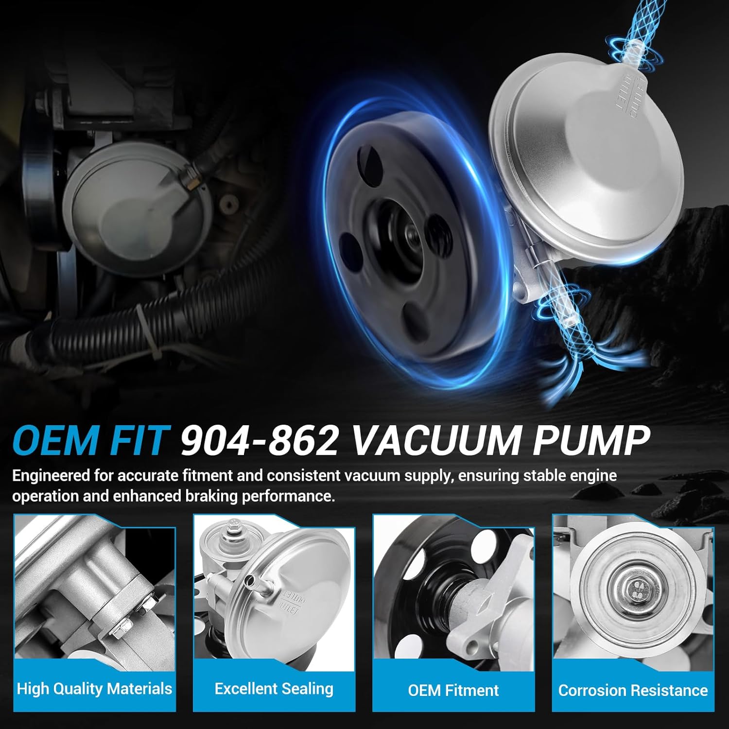 【When to Replace】Decreased braking power or a "hard" brake pedal; Engine performance issues or rough idling; Unusual noises coming from the pump; Oil leaks around the pump or hose connections; Vacuum pump has exceeded its service life or shows visible wear