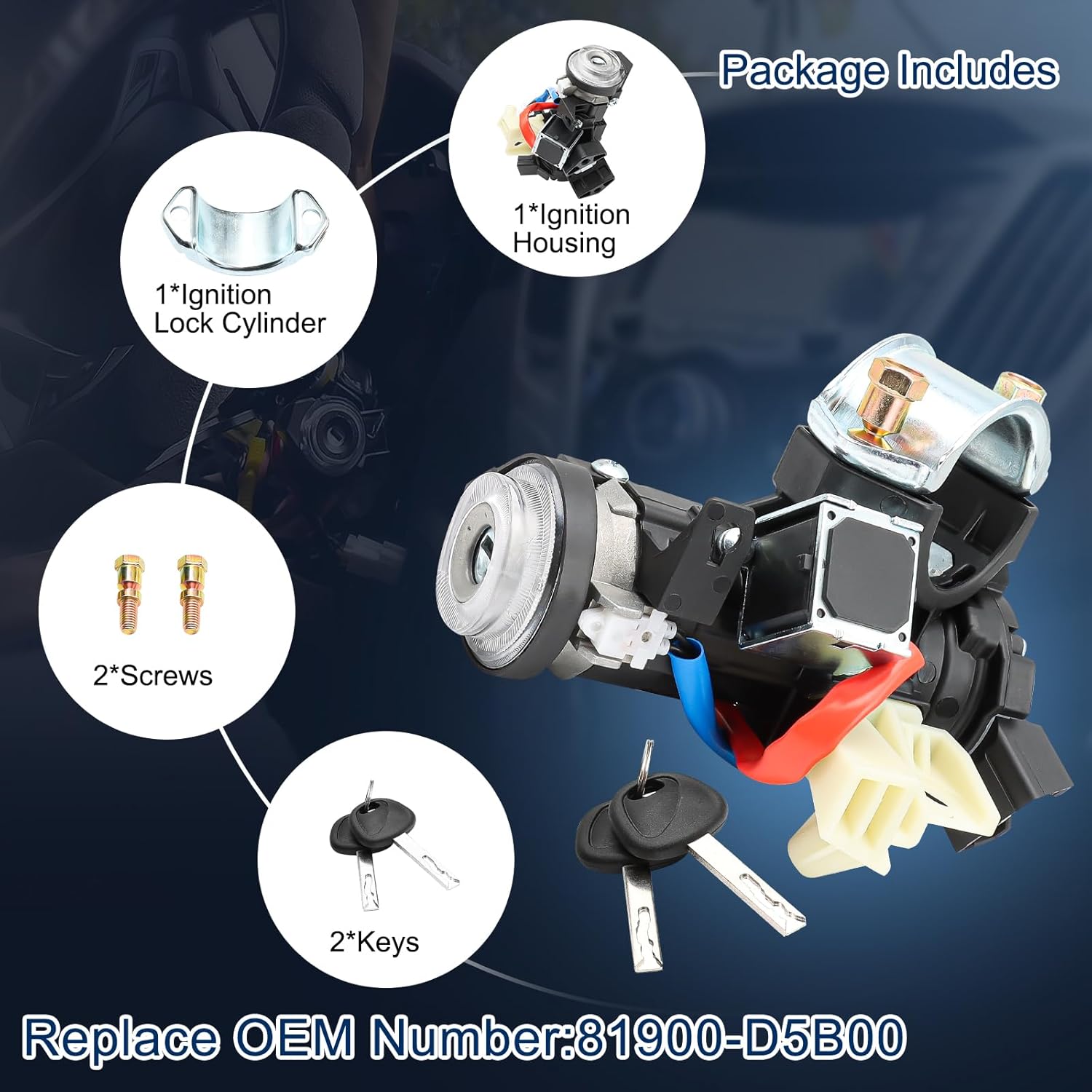 epicureanauto-Easy to Install: No complex steps required, replace directly, saving time. The package includes 1 x Ignition Lock Switch Assembly, 2 x Keys
